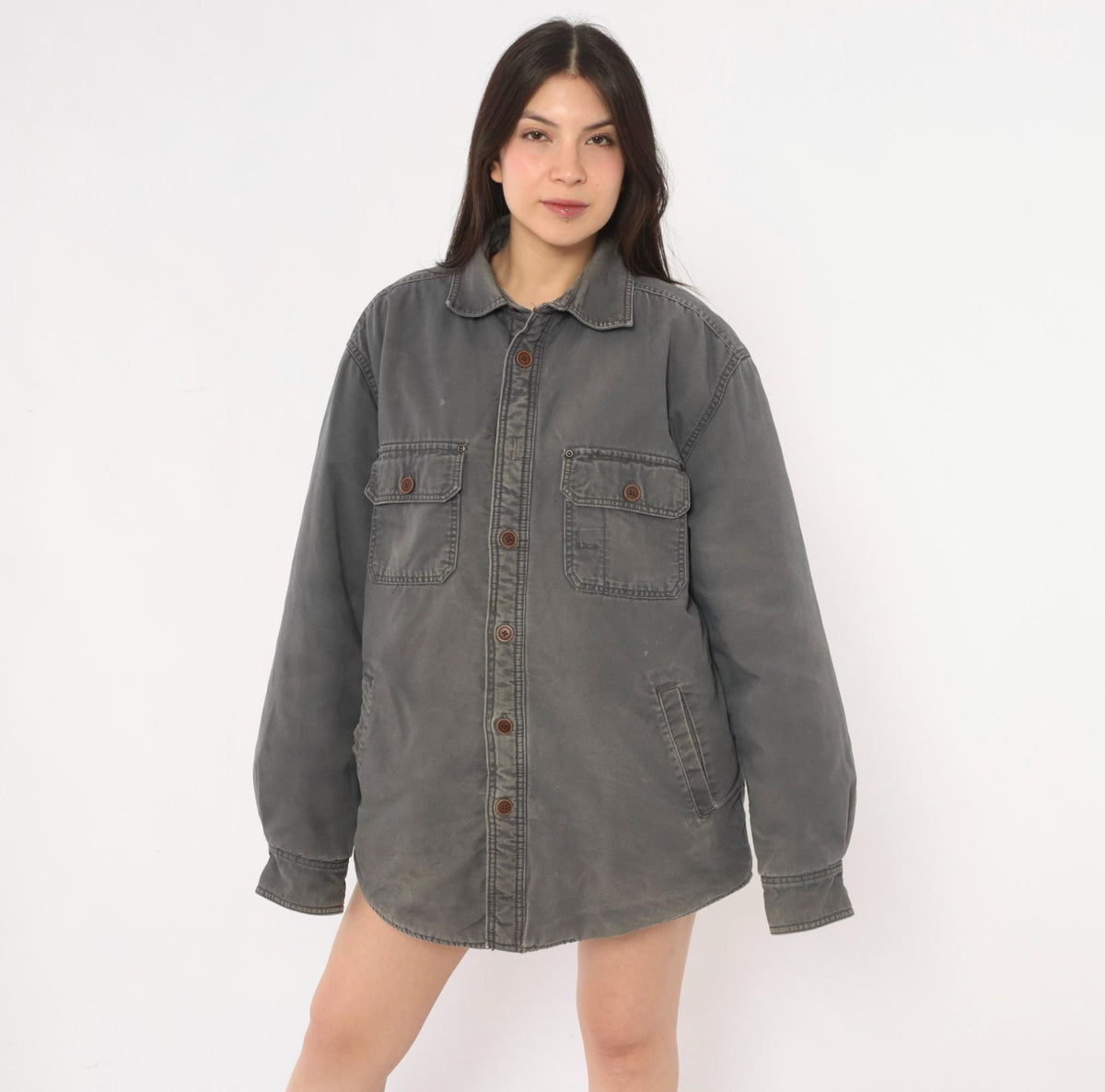 Y2K Outdoor Life Grey Cotton Shirt Jacket Gorpcore Medium M