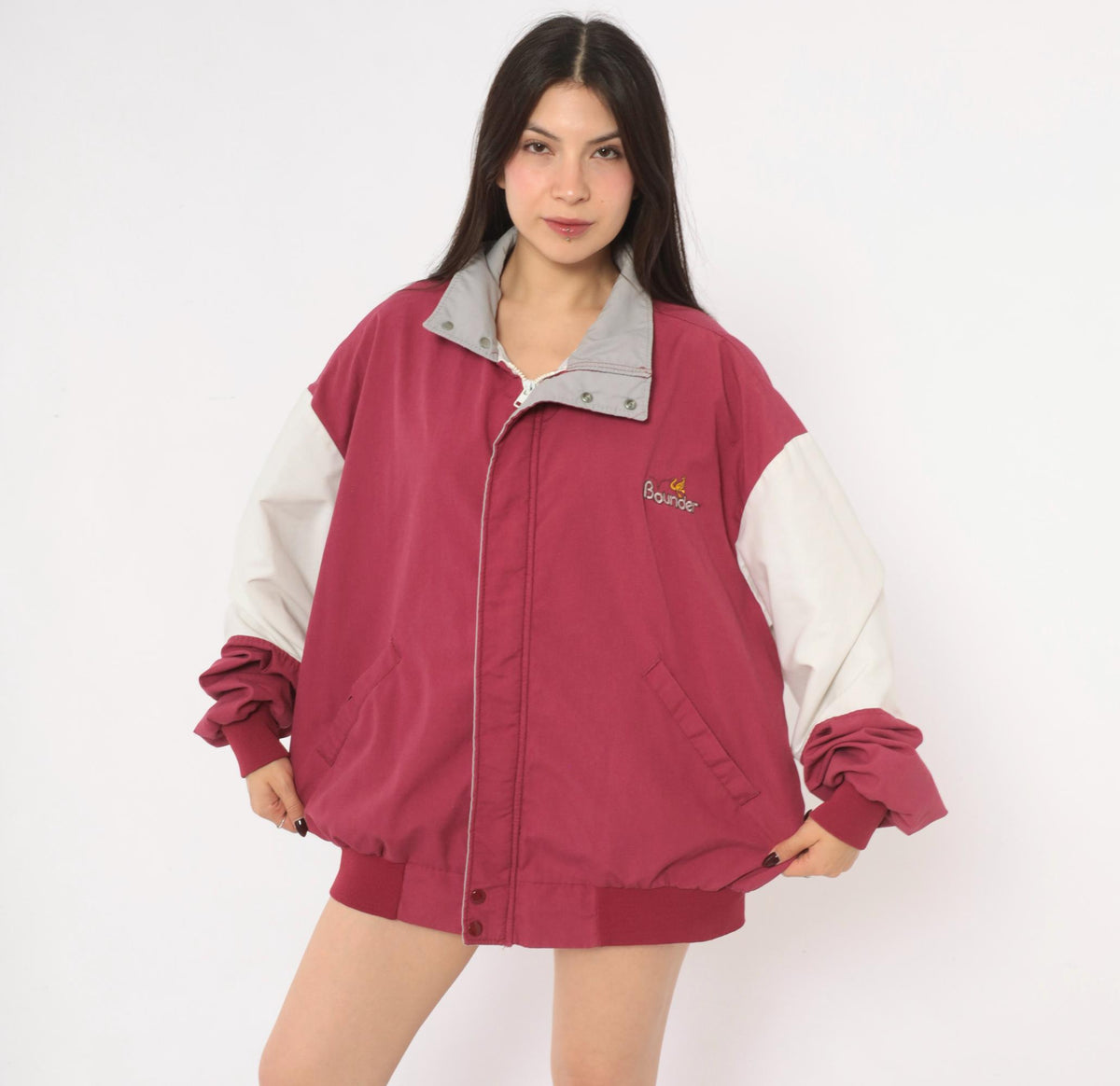 80s Dunbrooke Burgundy Bomber Jacket White Color Block Sleeves Extra Large XL