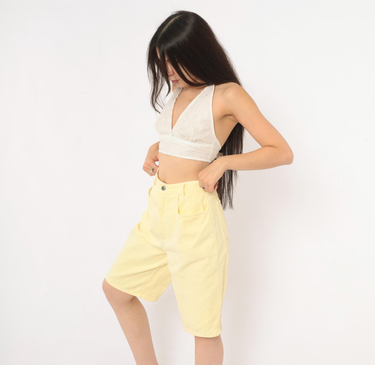 90s Paris Sportclub Yellow Denim Shorts High Waisted Cotton Bermuda Medium