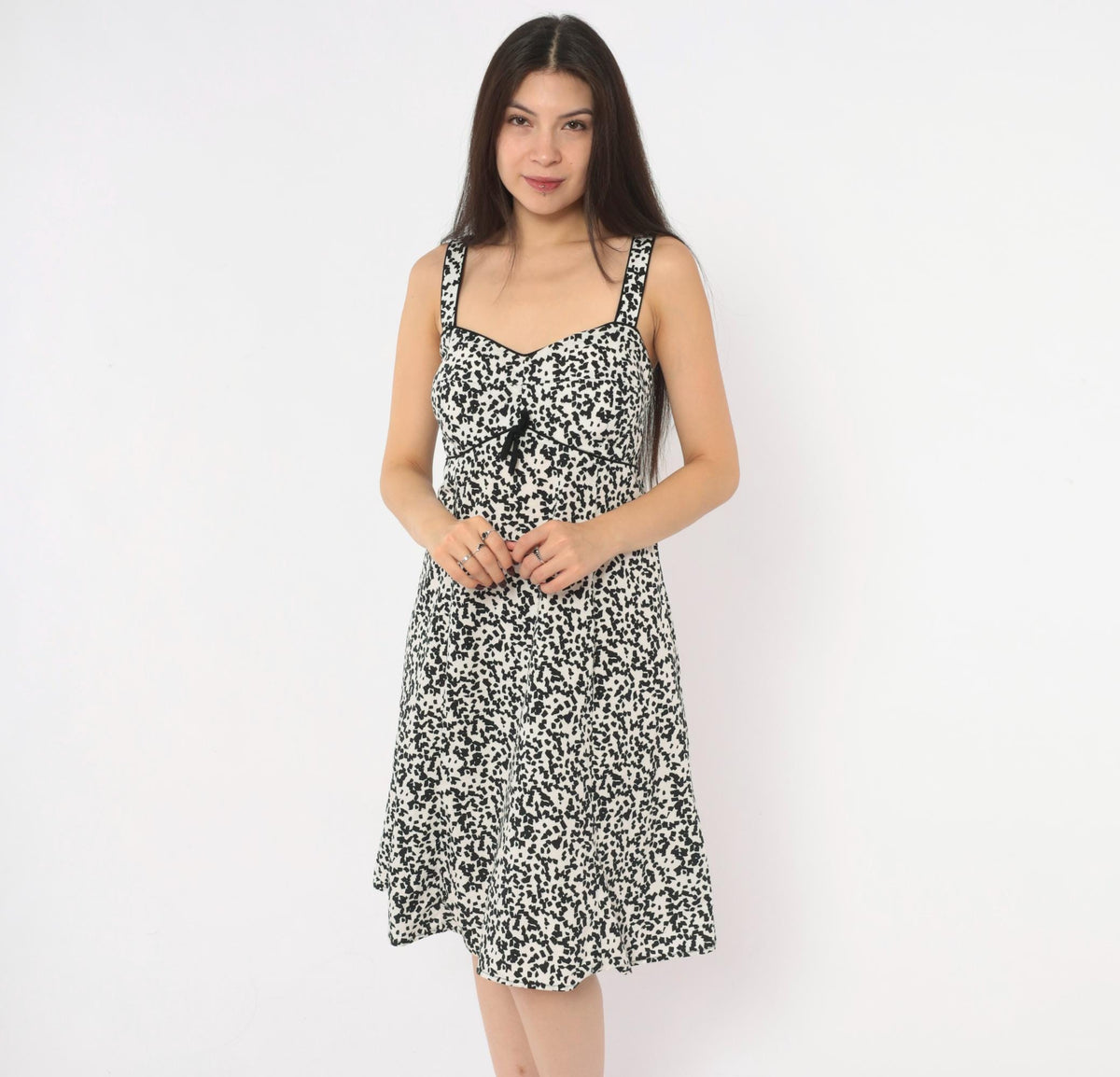Y2K R & K Originals Abstract Speckle Print Dress White Black Sweetheart Neckline Large L
