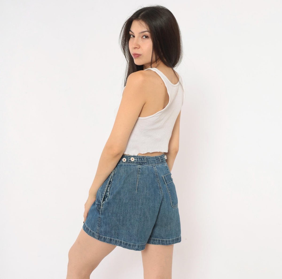 Y2K Ralph Lauren Denim Shorts Blue High Waist Cotton Medium M