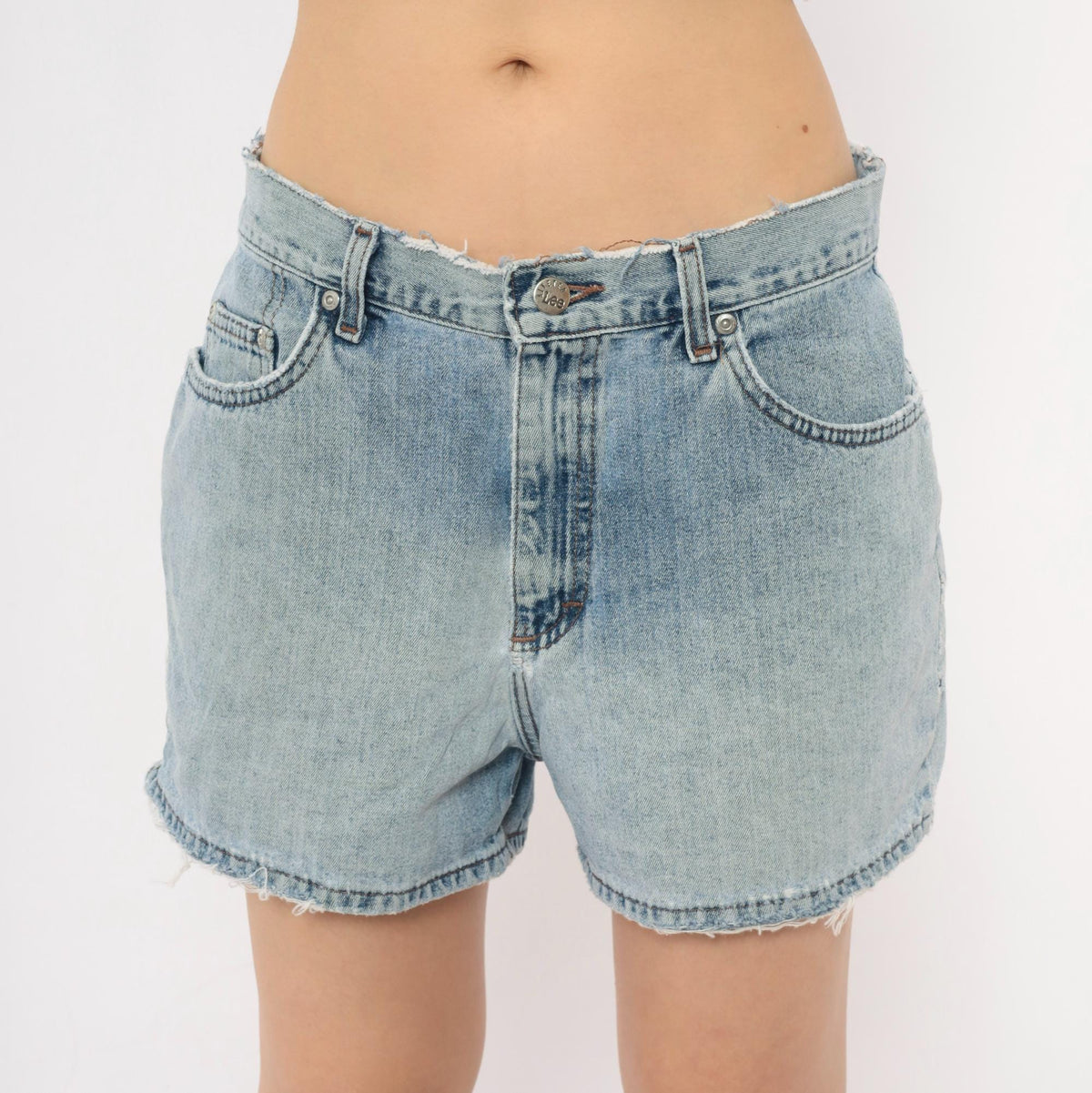 90s Light Wash Denim Cutoff Shorts High Waisted Frayed Raw Hem Medium M