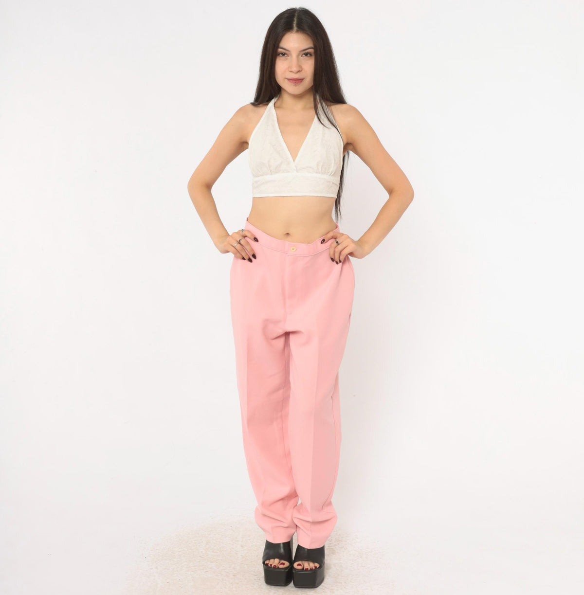 70s Bend Over Pink High-Waist Tapered Trousers Medium M