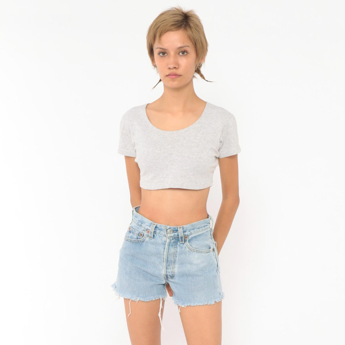 90s Levi's Cutoff Shorts Light Wash Denim High Rise Button Fly Extra Small XS