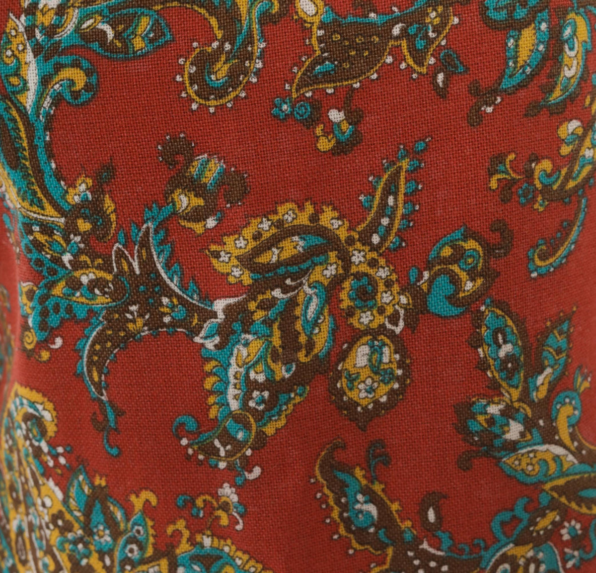 60s John Abbott Paisley Shift Dress Rust Red Knee-Length A-Line Small