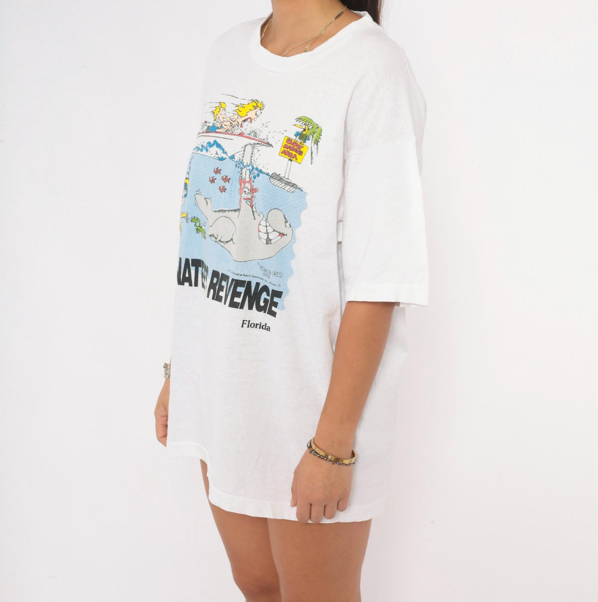 90s Manatee's Revenge Florida Graphic Tee White Cotton Cartoon Large L