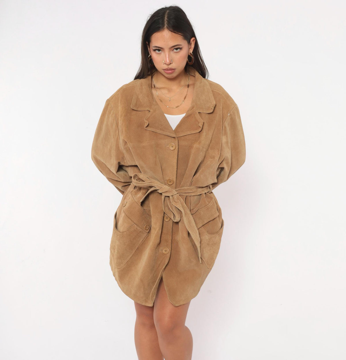 00s Concepts Tan Suede Jacket Belted Button Front Notched Collar Plus Size 3X