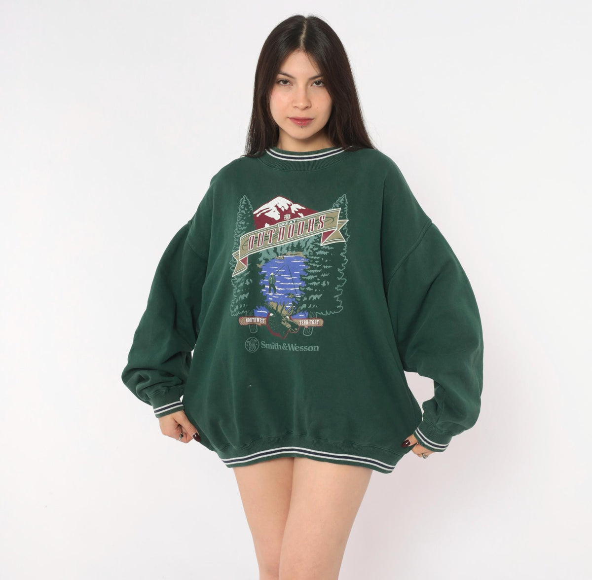 90s Gear for Sports Forest Green Graphic Sweatshirt Moose Mountain Large L