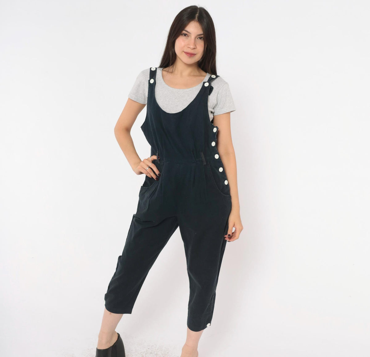 90s Joni Blair Navy Cotton Overalls Cropped Tapered Leg Small S