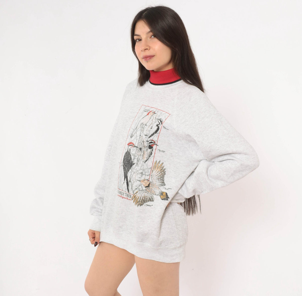 90s Lee Woodpecker Family Tree Sweatshirt Grey Cotton Blend Extra Large