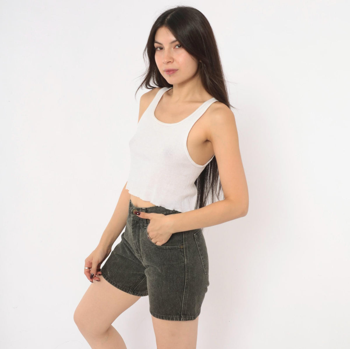 90s Guess Jeans Black Denim Shorts High Waist Faded Wash Cotton Extra Small XS