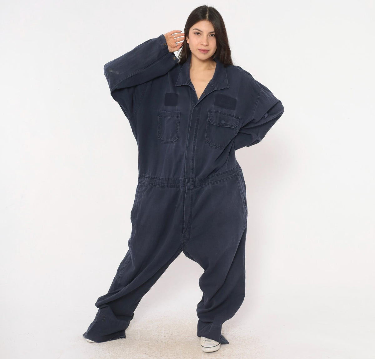 Y2K Big Bill Cotton Workwear Coveralls Navy Zip Front Jumpsuit Extra Large XXL