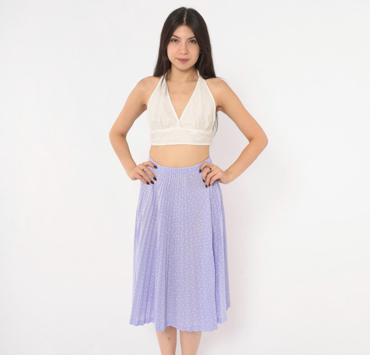 70s Graff Californiawear Accordion Pleated Skirt Lavender Polka Dot XS