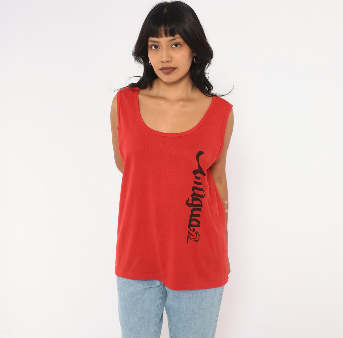 90s Red Antigua Caribbean Tank Top Graphic Sleeveless Large L