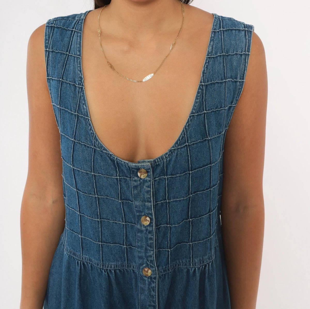 90s TY Original Wear Denim Jumper Dress Navy Cotton Quilted Bodice Plus Size 2X