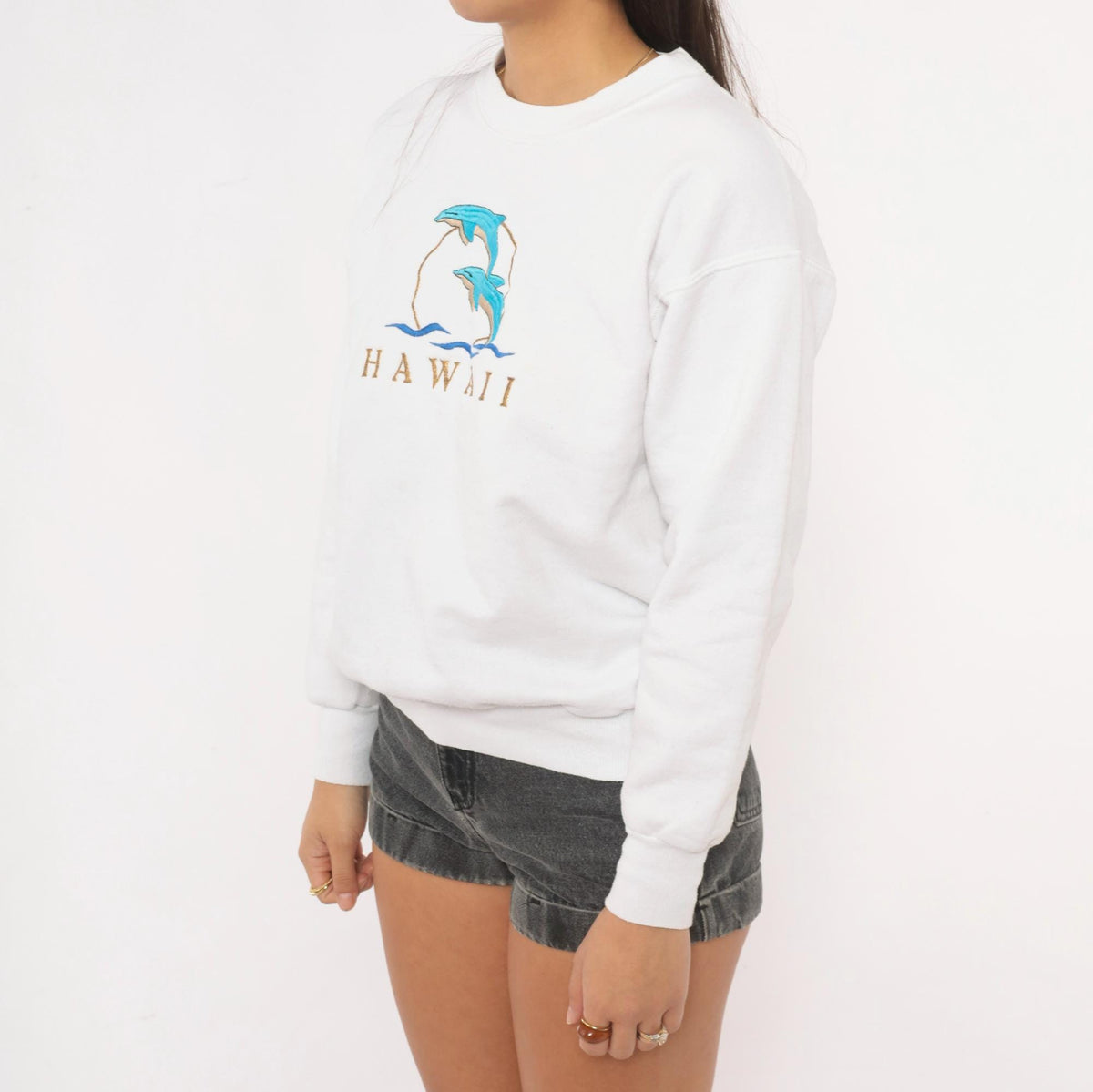 90s Hanes Hawaii Dolphin Embroidered Sweatshirt White Crewneck Small