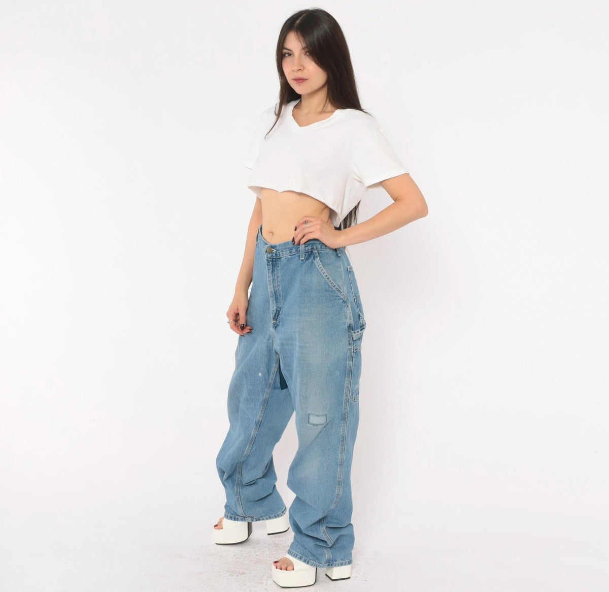 Carhartt Carpenter Jeans Y2K Light Wash Denim Straight Leg Hammer Loop 38x34