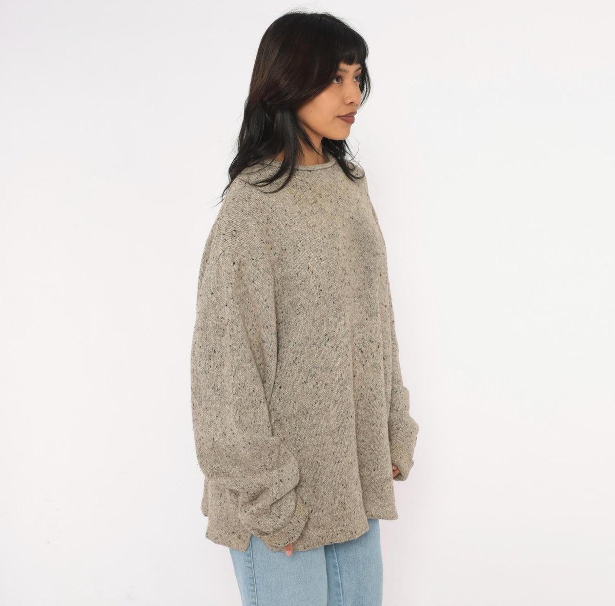 Y2K Woolrich Tan Speckled Wool Knit Sweater Crew Neck Raglan Extra Large