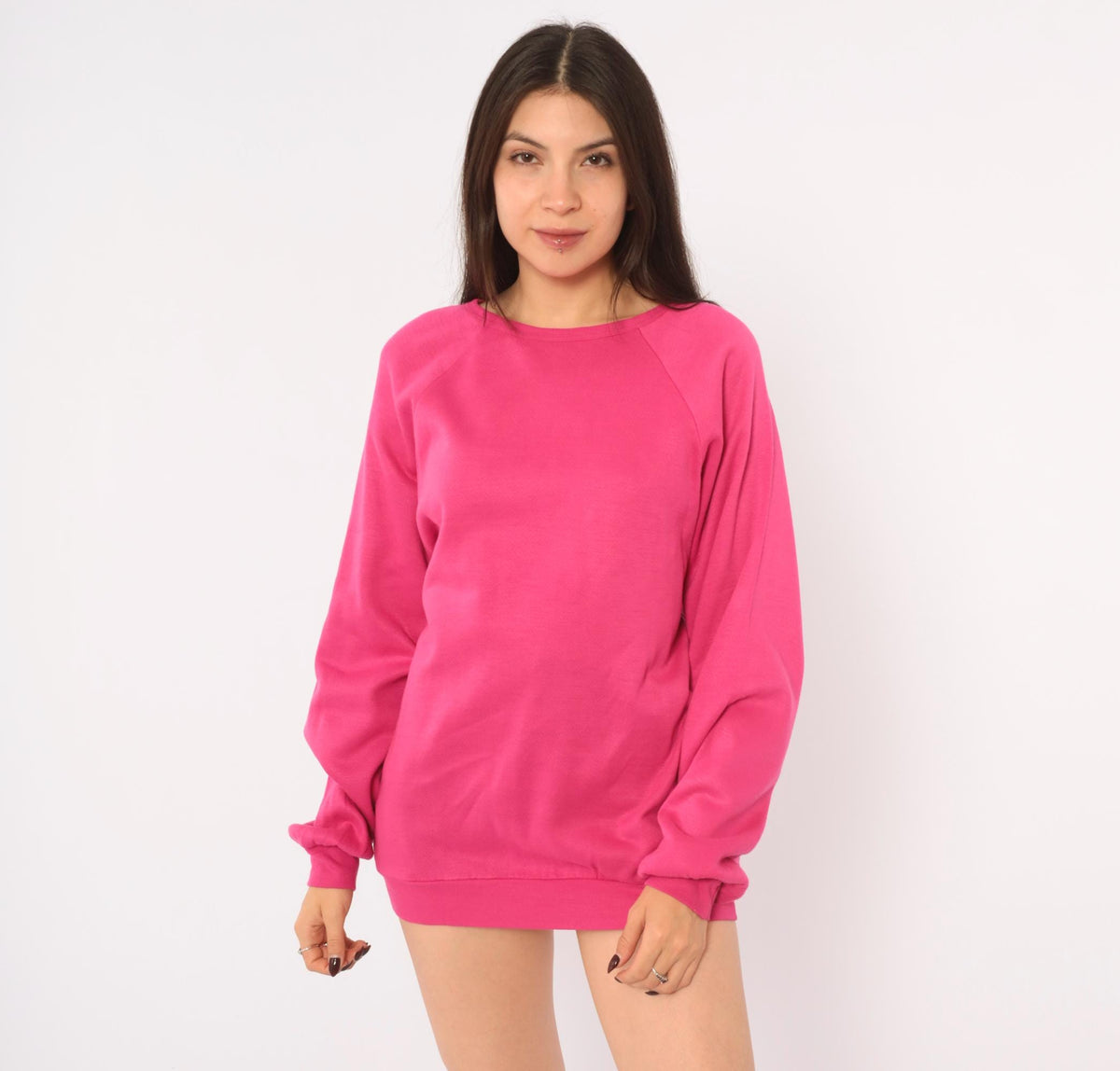 80s Keeping Up Hot Pink Raglan Sweatshirt Crew Neck Medium M