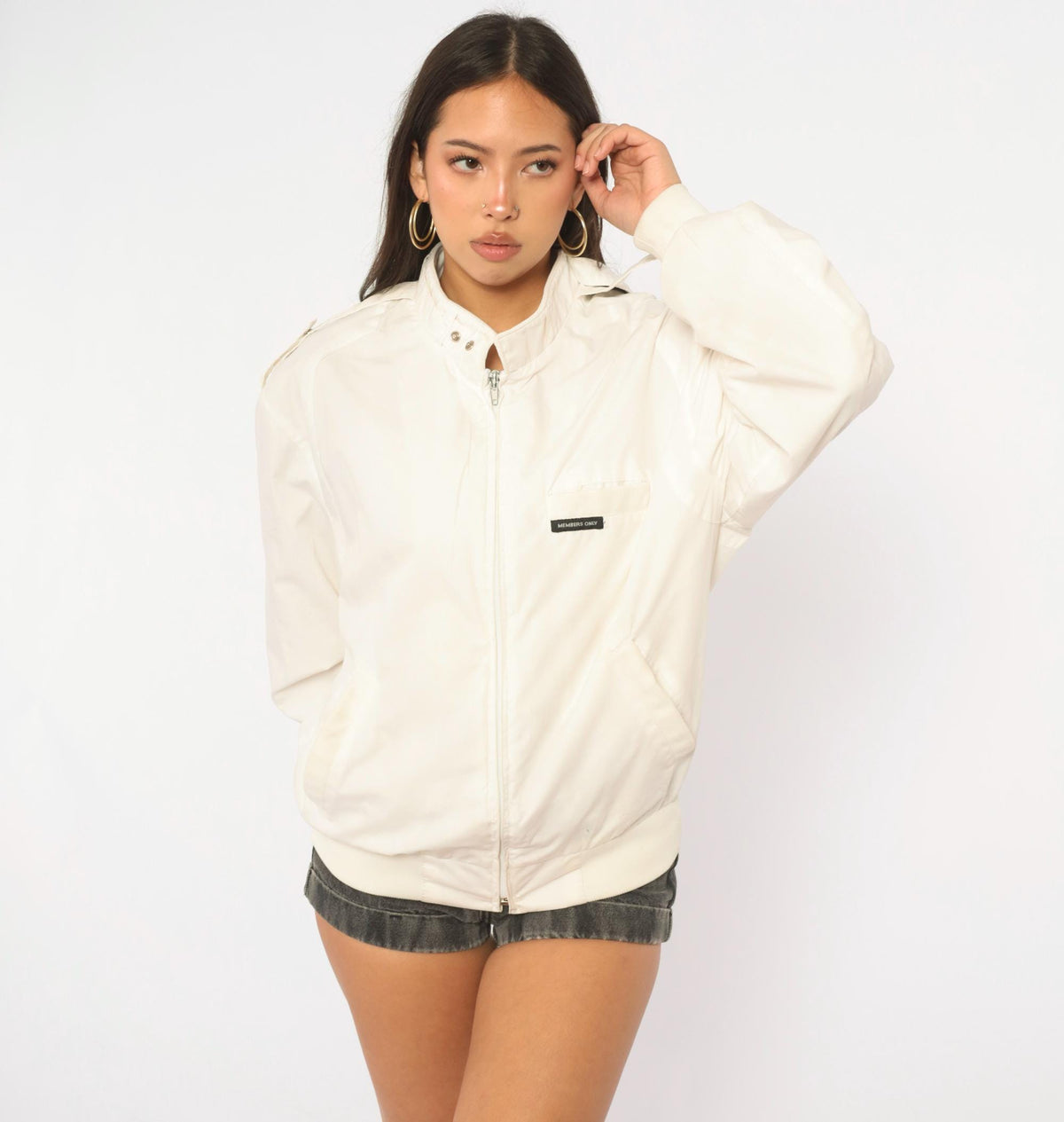80s Members Only White Harrington Jacket Raglan Medium
