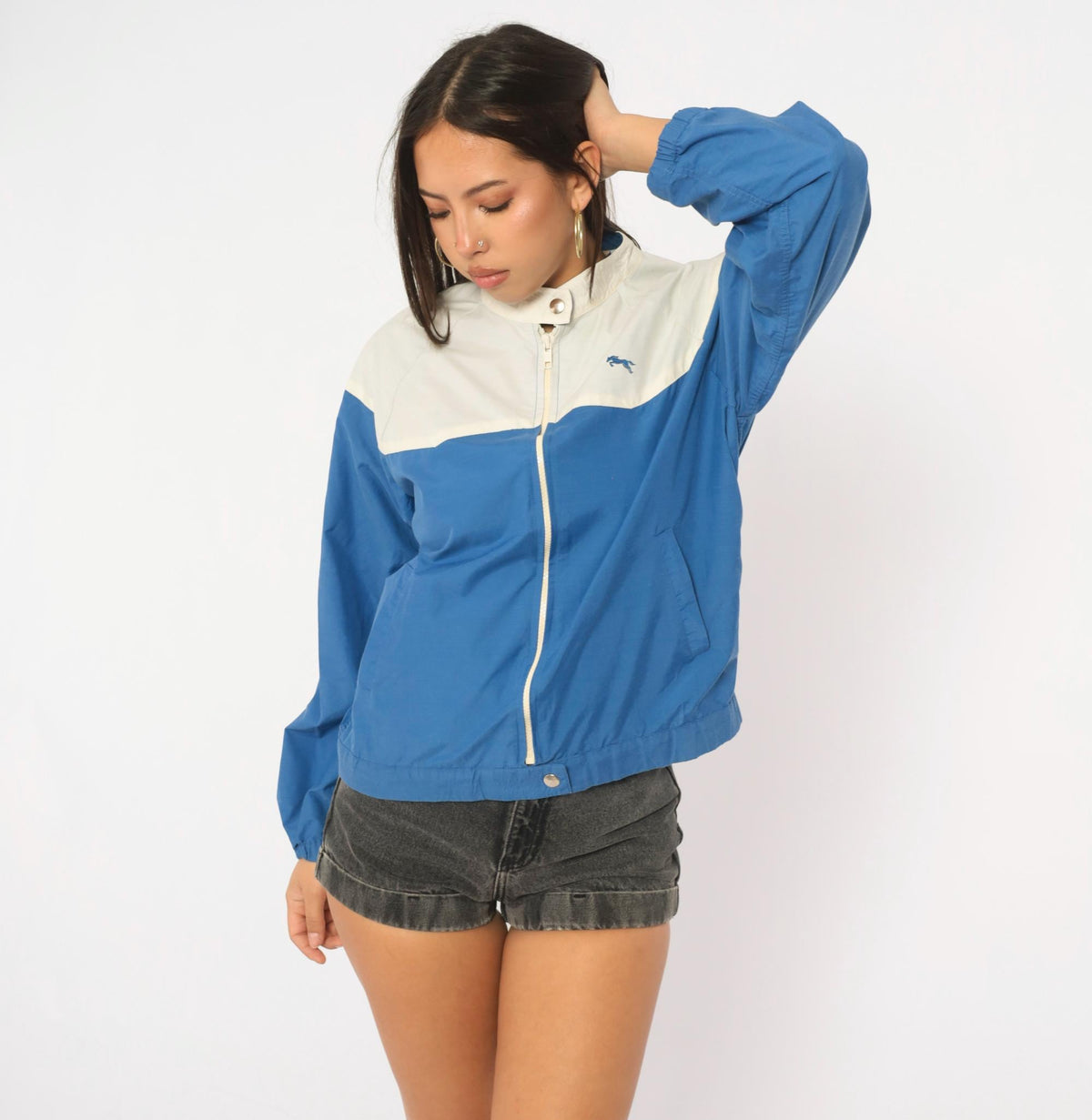 80s Forego Cobalt Windbreaker Color Block Bomber White Yoke Small