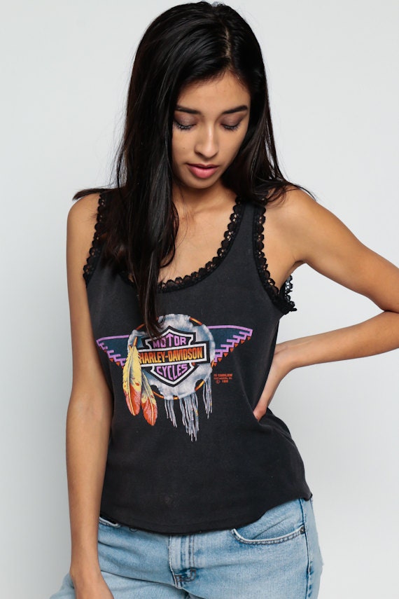90s Harley Davidson Dream Catcher Feather Tank Top Black Medium Large
