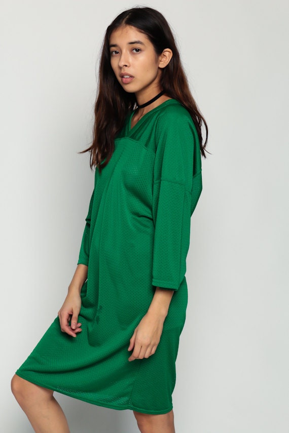 90s Football Jersey Dress Green Mesh V-Neck Mini Long Sleeve Extra Large