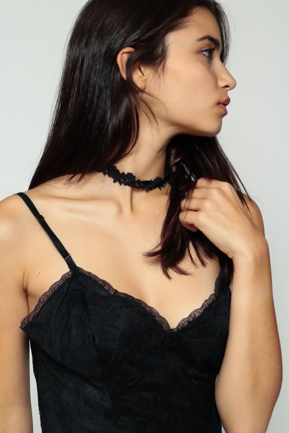 70s Black Lace Slip Dress Sweetheart Neckline Mini Nightgown Small Medium