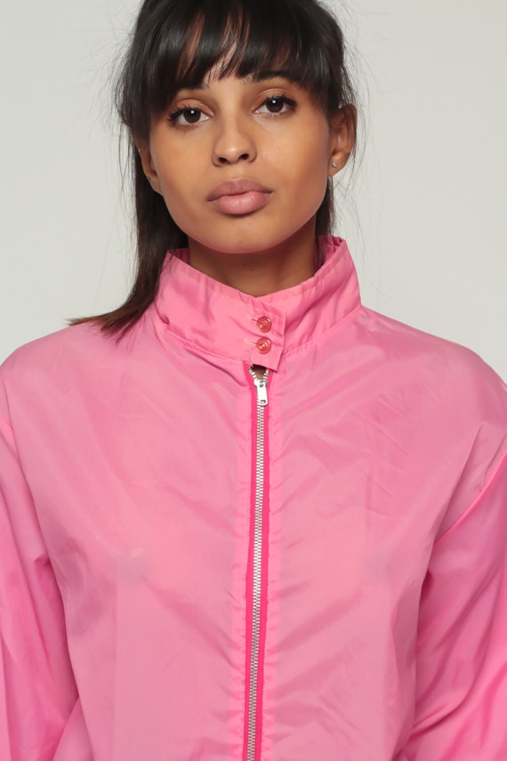 80s Pink Nylon Windbreaker Jacket Funnel Neck Shell Small Medium