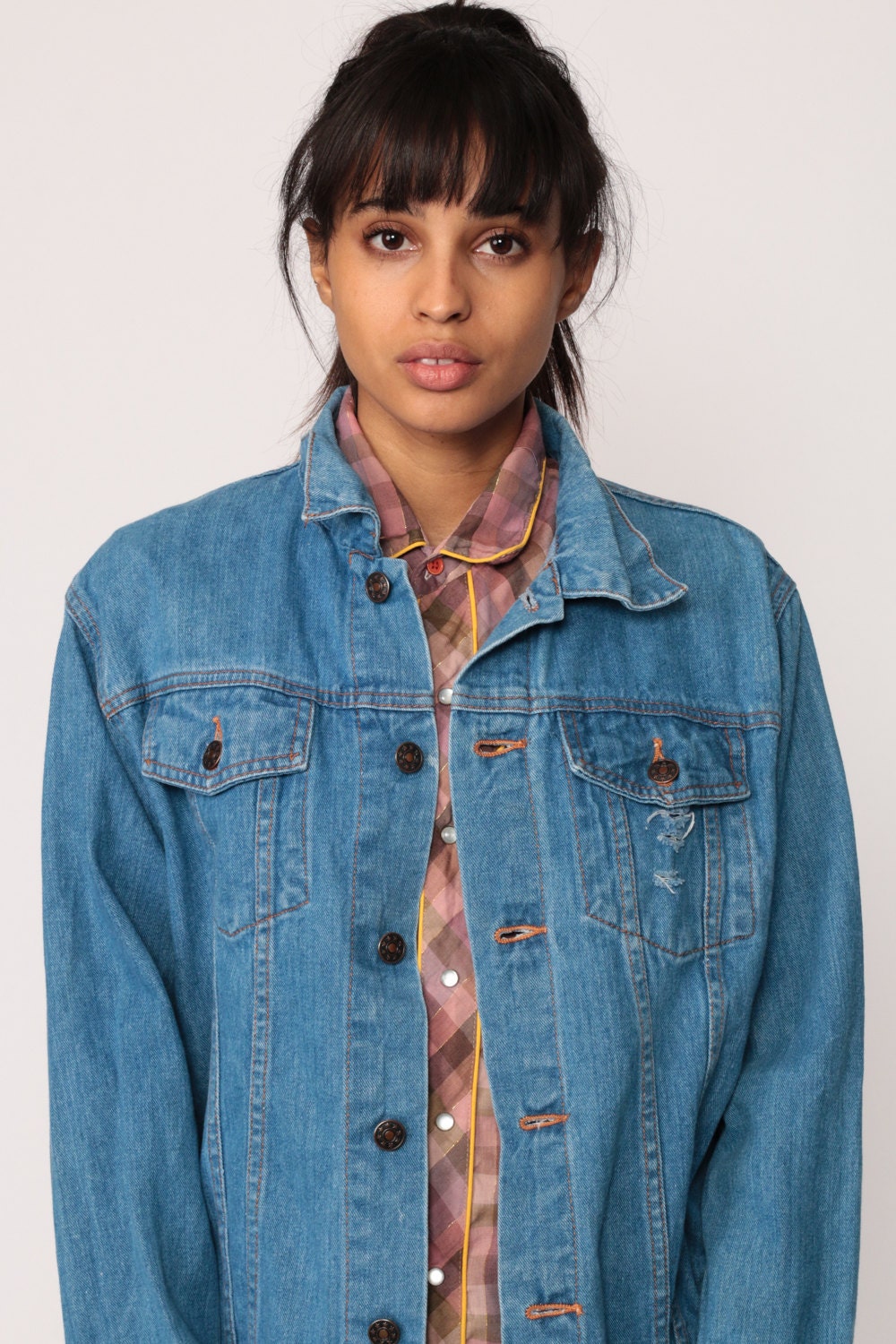 80s Blue Denim Jacket Button-Up Jean Jacket Small