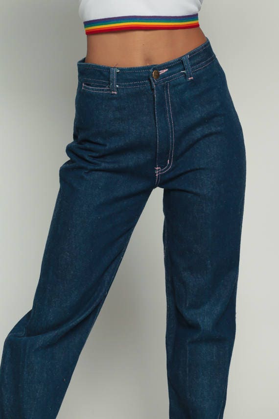 70s Bon Bon High Waisted Jeans Dark Blue Grapes Straight Leg Medium 28