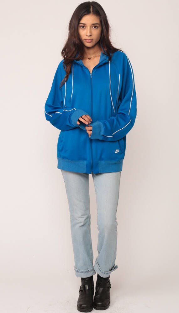 80s Nike Track Jacket Blue White Striped Zip Swoosh Large