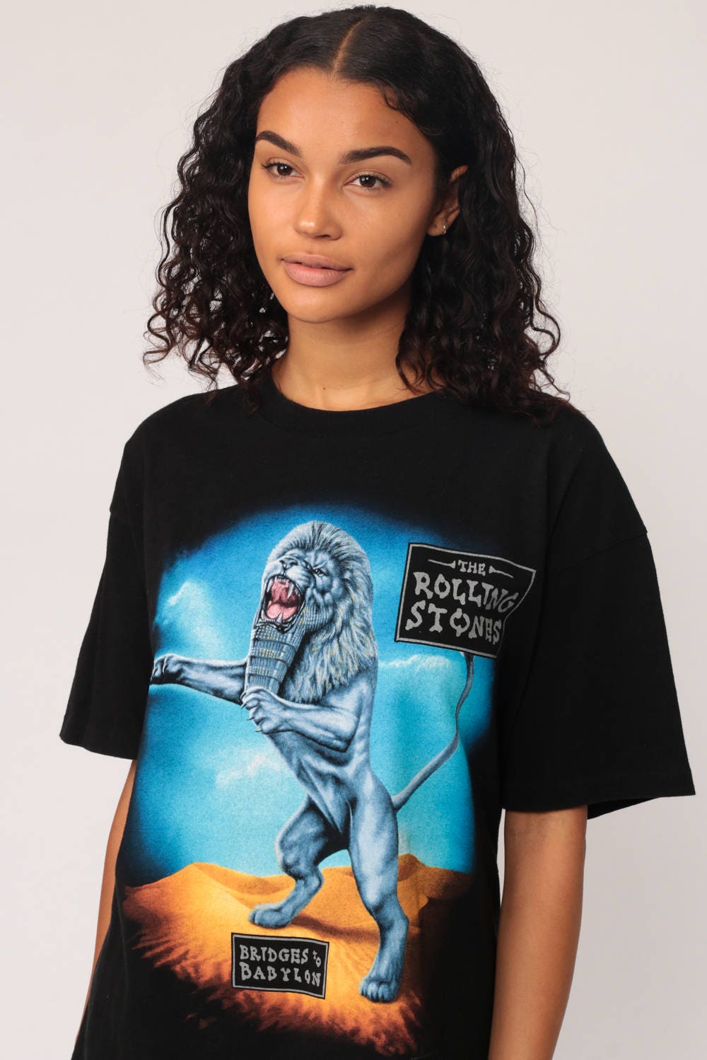 Rolling Stones Bridges to Babylon 1997 Tour Tee Egyptian Lion Black Extra Large
