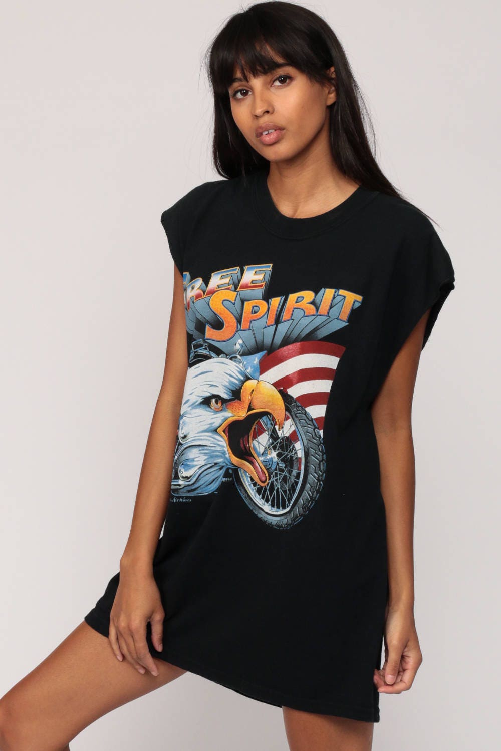 90s Free Spirit Eagle Motorcycle Tank Top American Flag Graphic Large