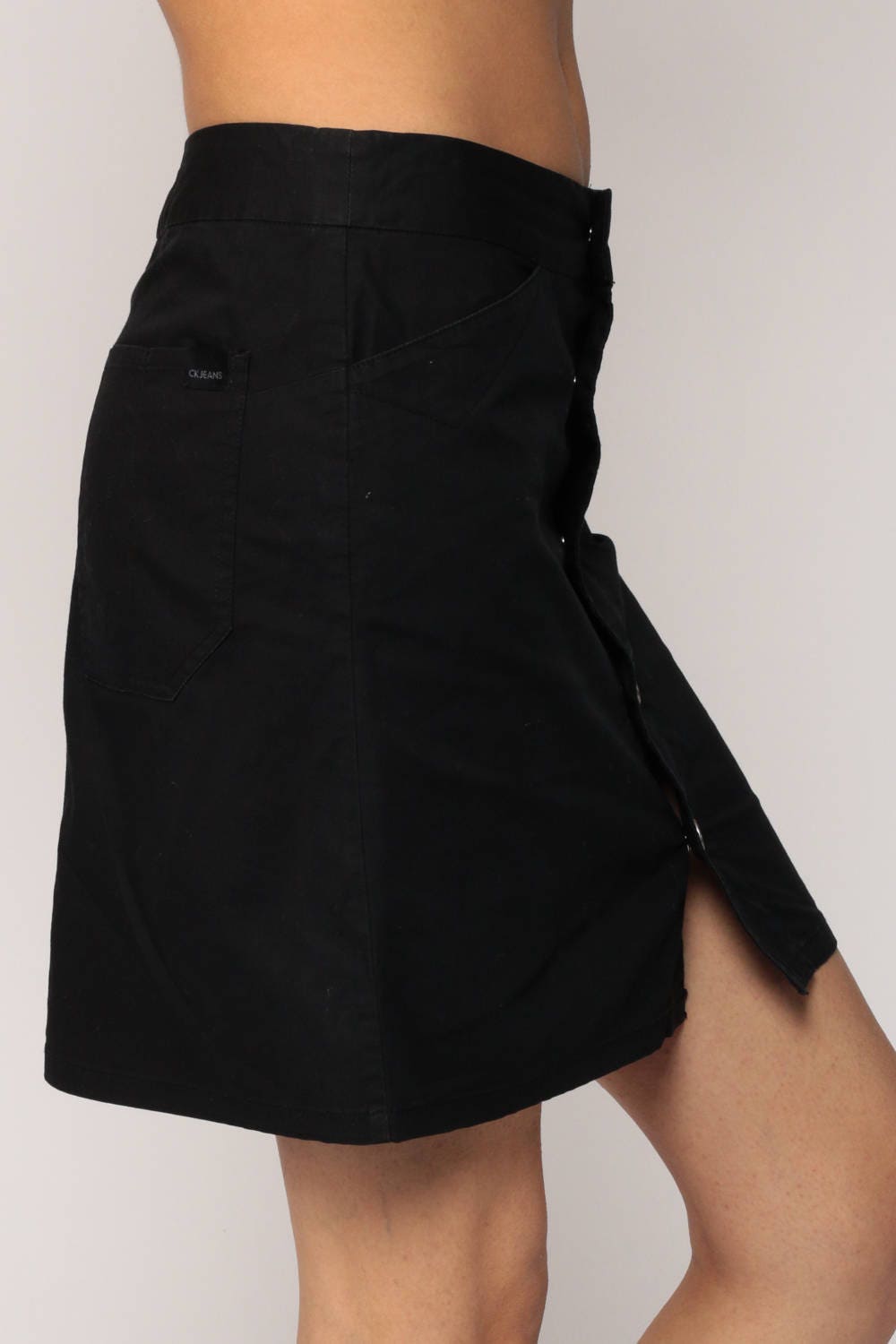 90s Calvin Klein Black Mini Skirt Button Front Cotton Small