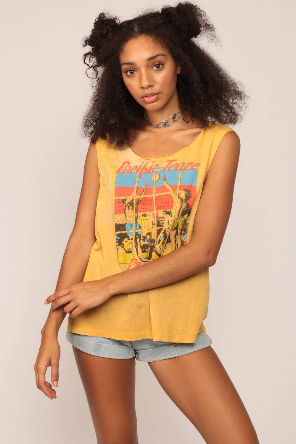 80s Pacific Teaze Beach Volleyball Graphic Tank Top Medium Large