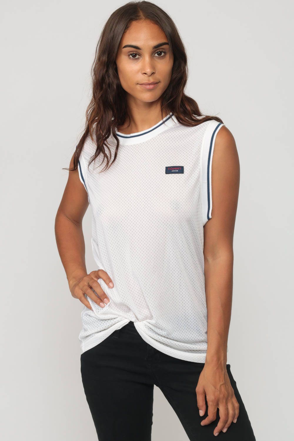 Tommy Hilfiger Mesh Tank Top White Sheer Jersey Unisex Medium