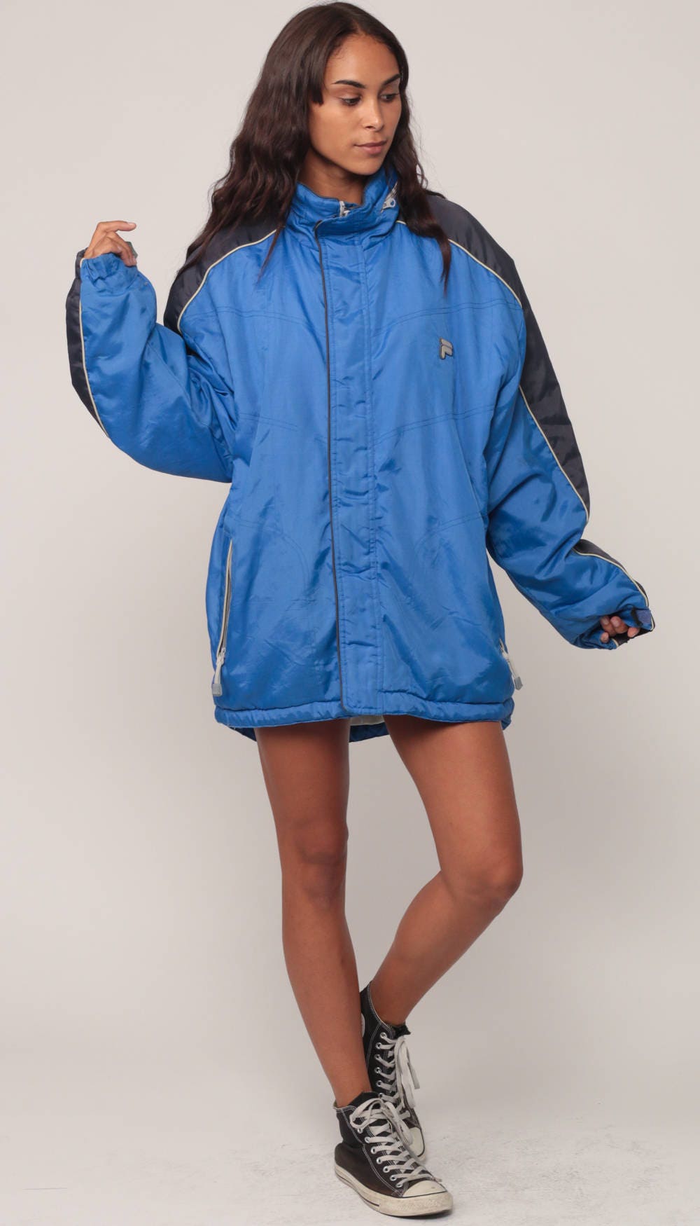 Fila Blue Hooded Sports Jacket 90s Nylon Windbreaker Extra Large