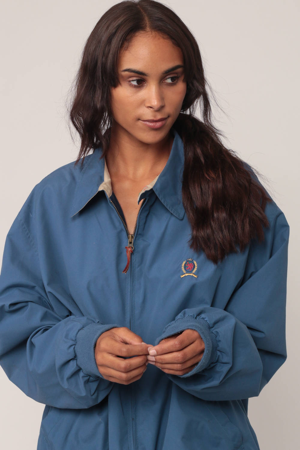 Tommy Hilfiger 90s Windbreaker Jacket Blue Sport Zip Nylon Lined Extra Large
