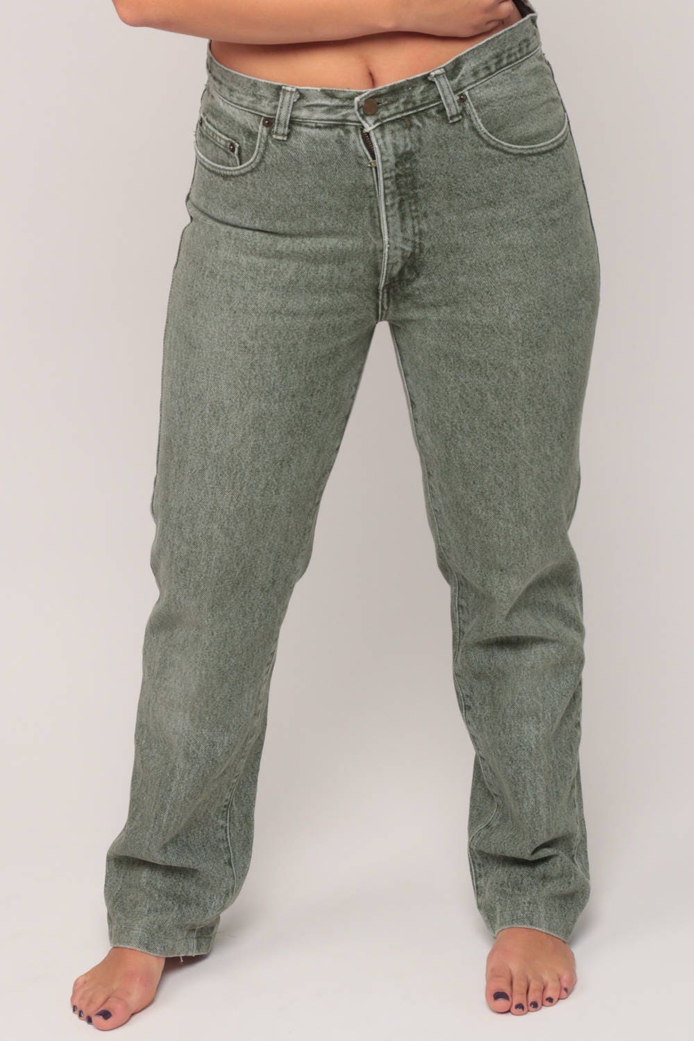 80s Guess High Waist Mom Jeans Stone Wash Green Denim Tapered Medium