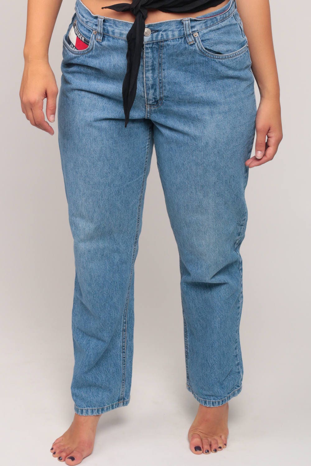 Tommy Hilfiger Mom Jeans High Waist Blue Denim 90s Relaxed Fit Large 12