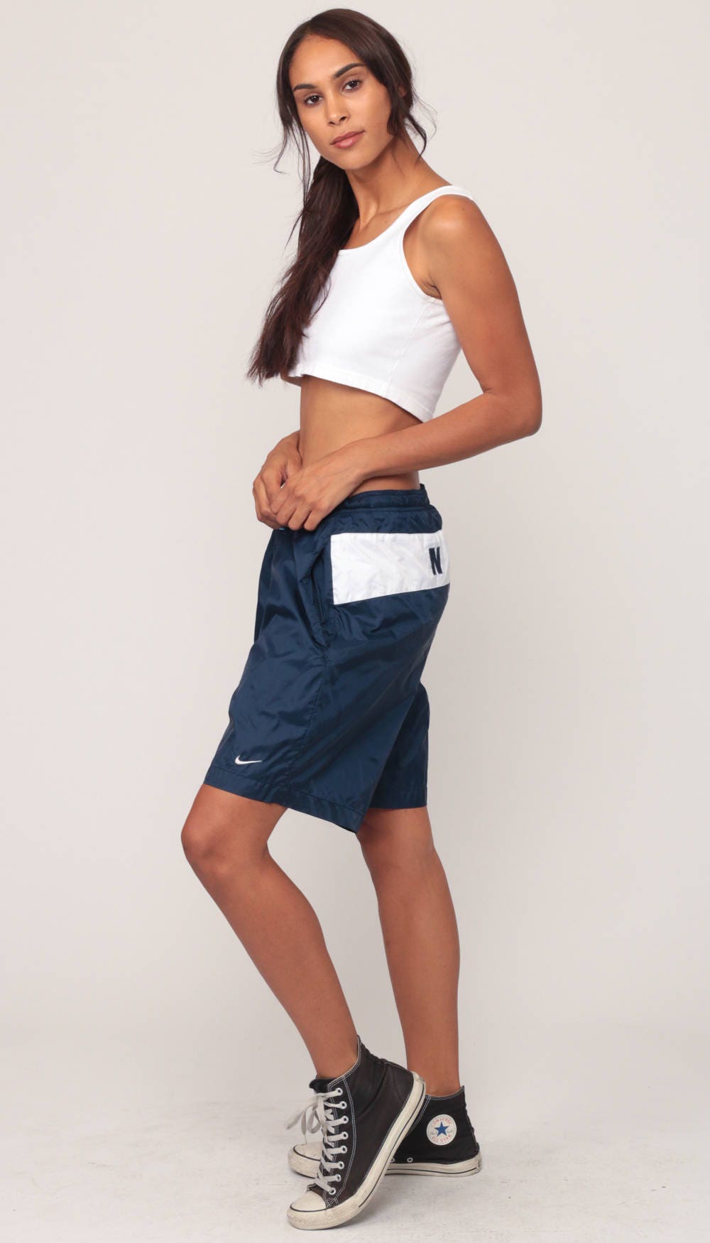 Nike 90s Basketball Shorts Navy Swoosh Spell Out Medium