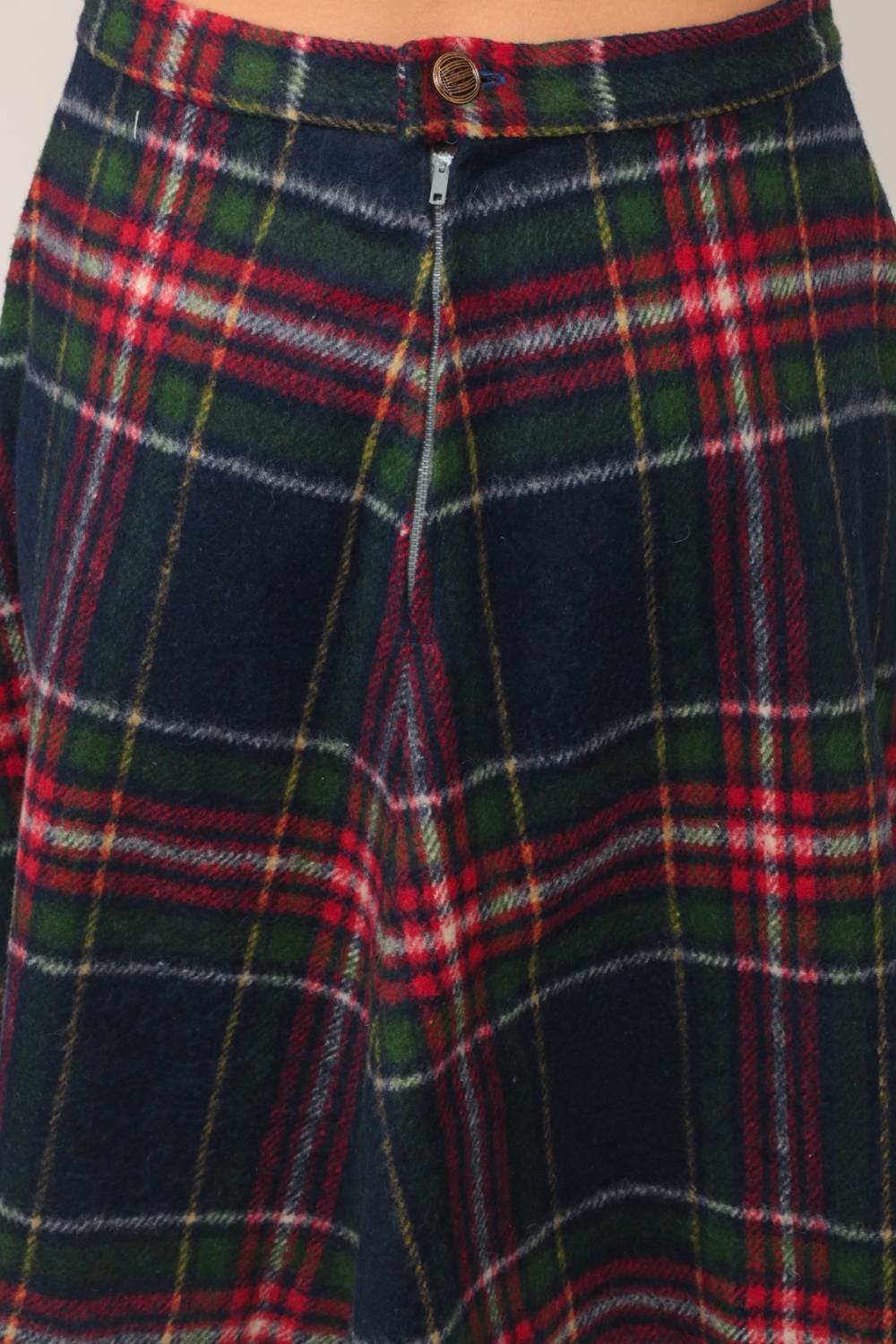 70s Plaid Mini Skirt High Waisted Knit Red Blue White Tartan Medium