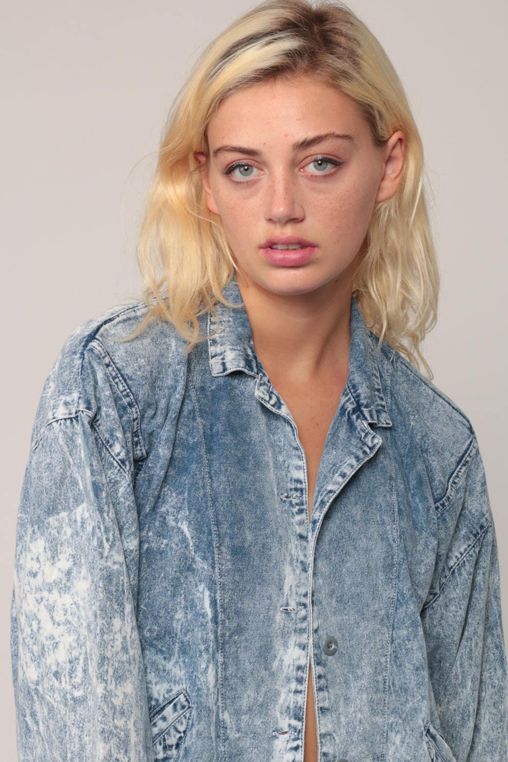 80s Acid Wash Denim Jacket Blue Jean Trucker Button Up Small
