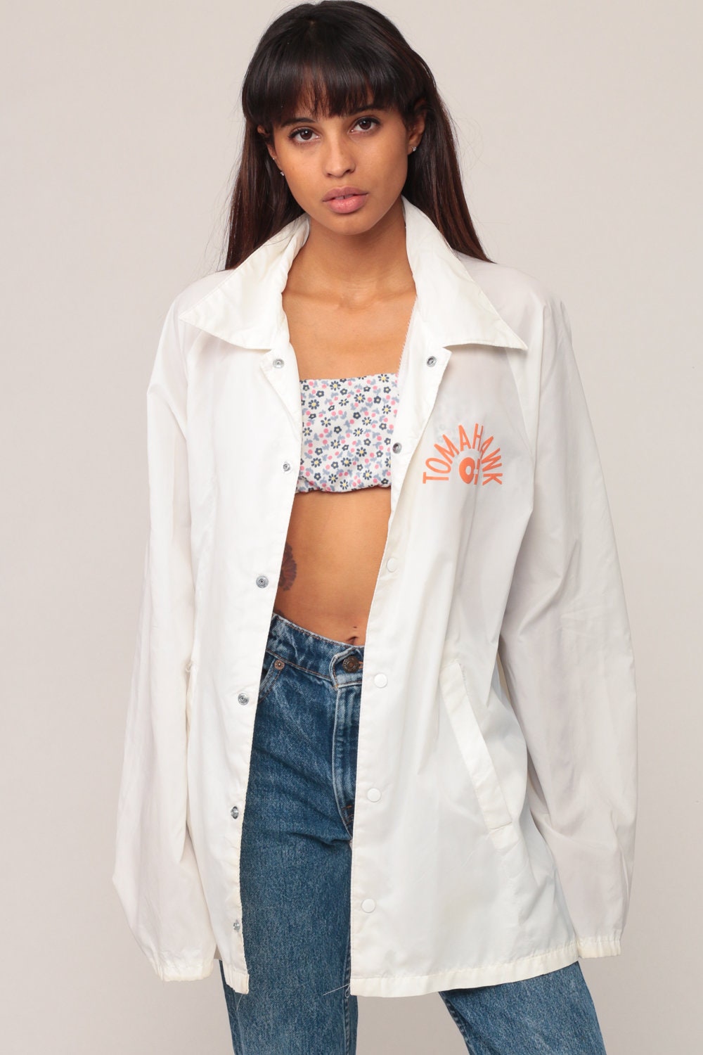 70s Tomahawk Nylon Windbreaker Jacket White Unisex Extra Large