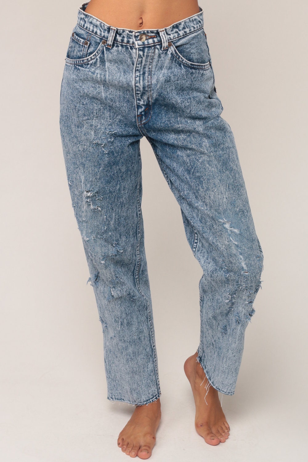 80s Levi's Acid Wash High-Waist Jeans Distressed Denim Small 6