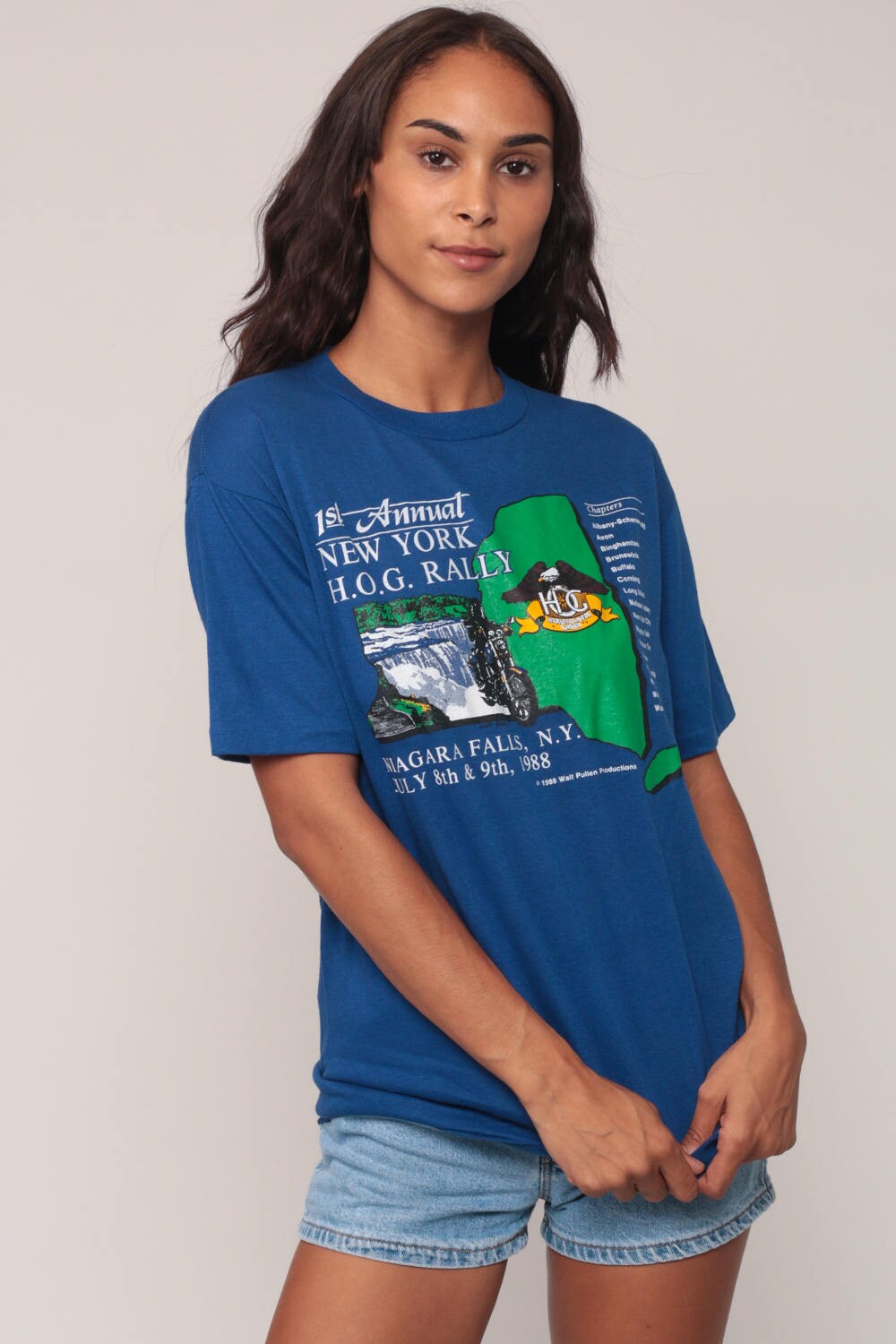 1988 New York Hog Rally Motorcycle Biker Graphic Tee Blue Medium Large