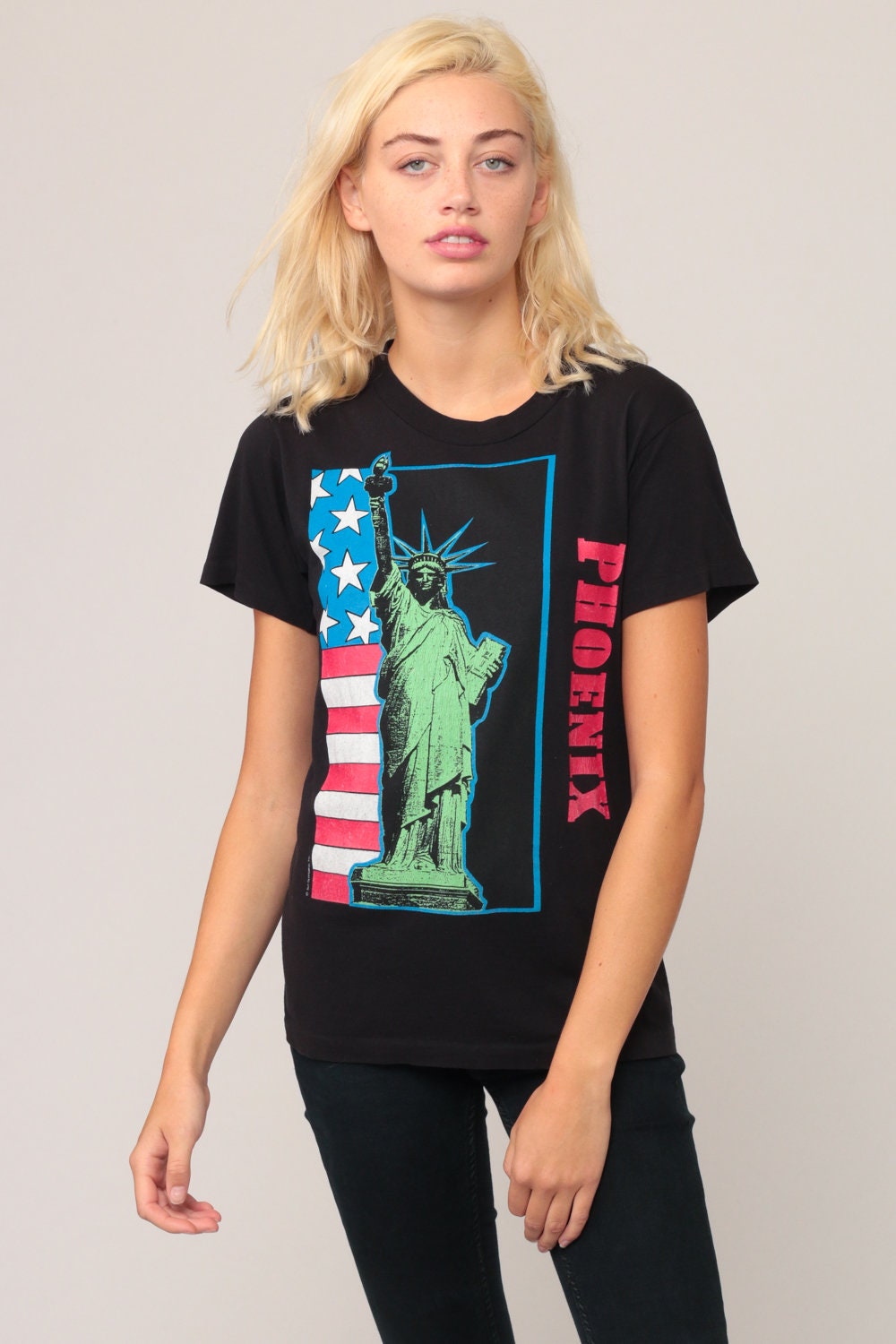 80s Statue of Liberty Phoenix Graphic T-Shirt Unisex Medium
