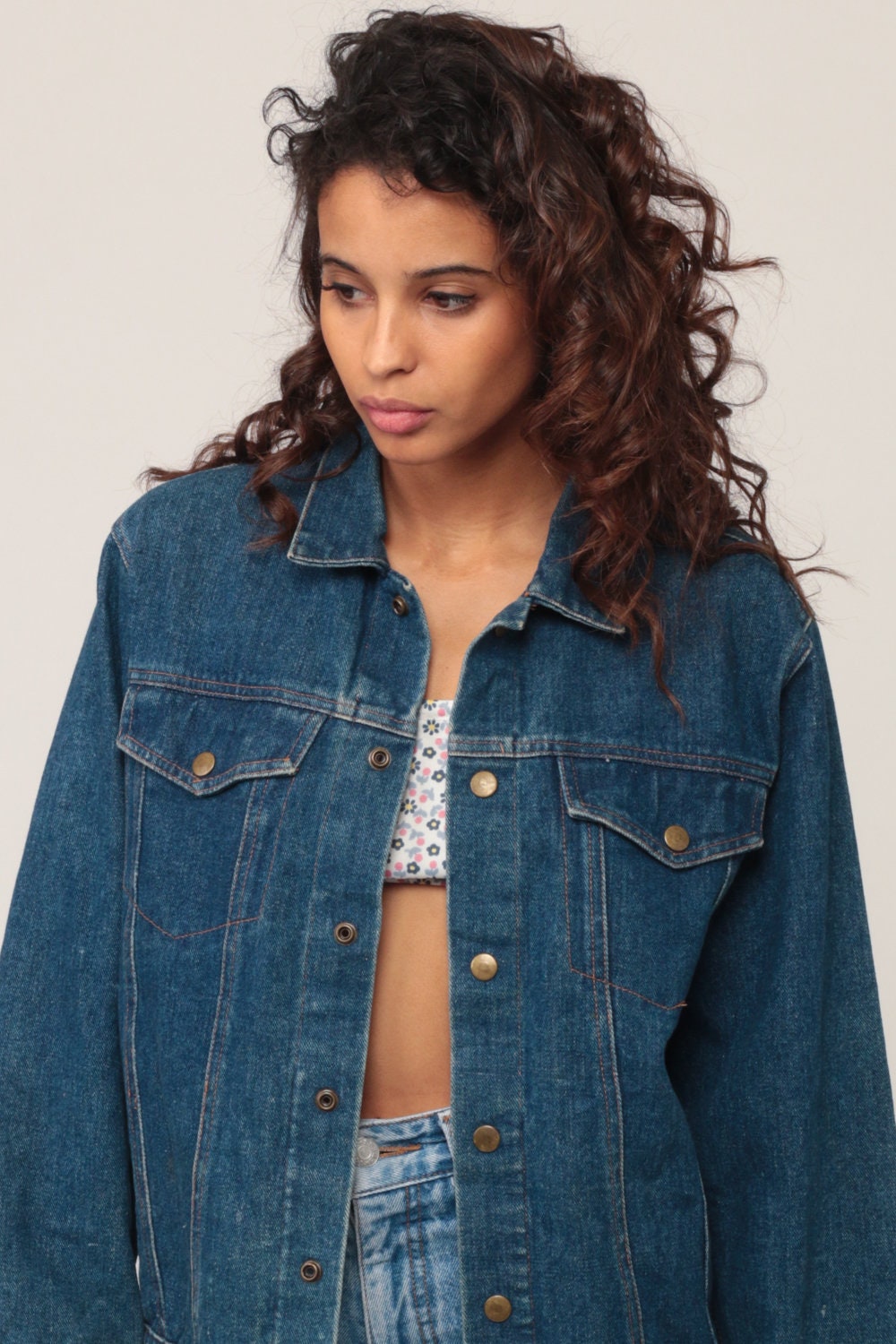 80s Bald Eagle Endangered Denim Jacket Blue Jean Snap Button Extra Small