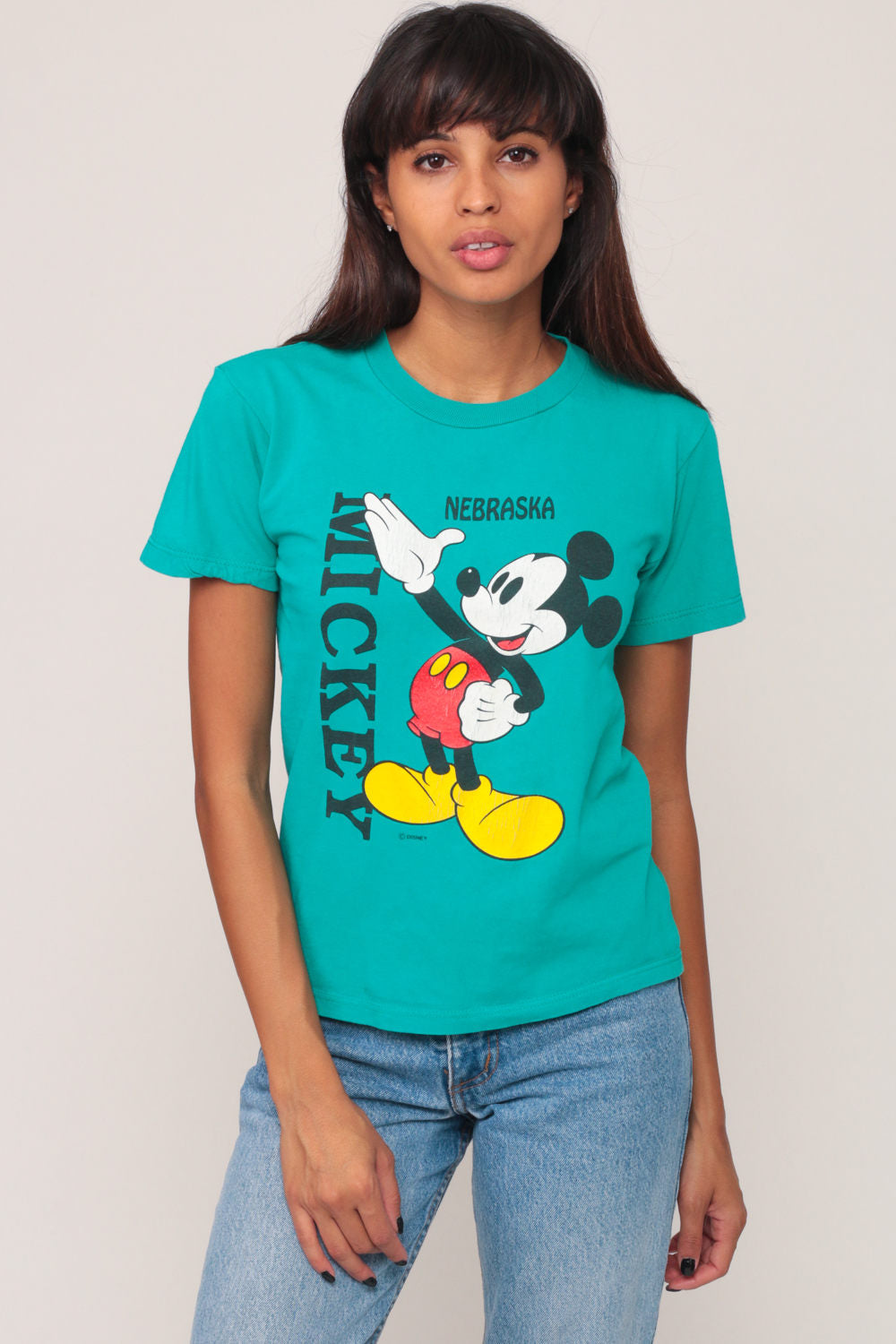 90s Mickey Mouse Walt Disney Nebraska Graphic T-Shirt Grey Cotton Extra Small